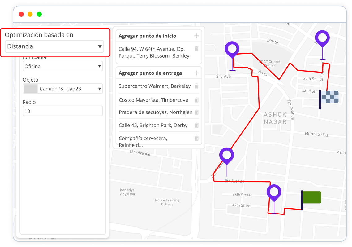 Pantalla de optimización basada en distancia y peso