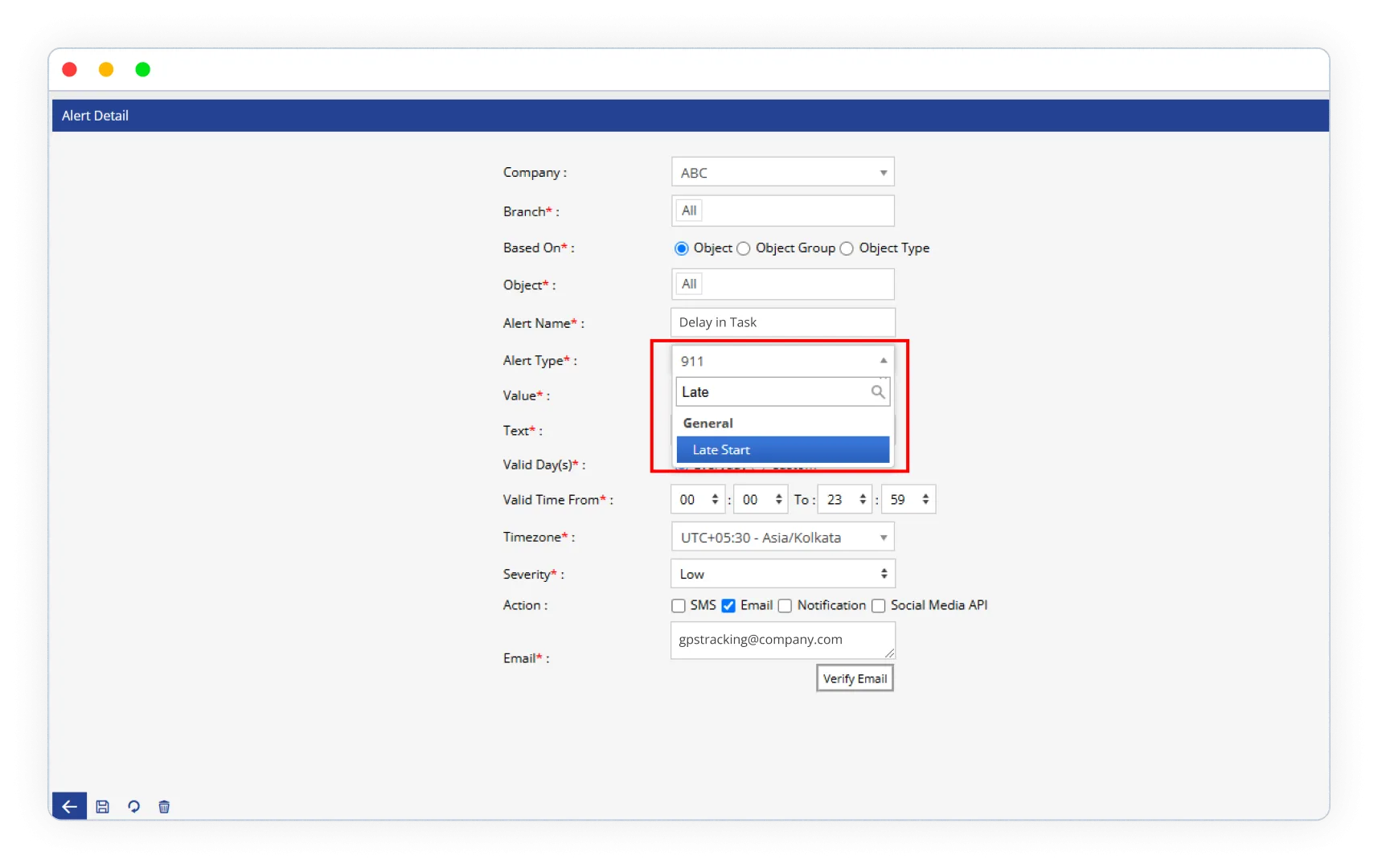“Late Start" Alert Feature for Vehicles- Trakzee